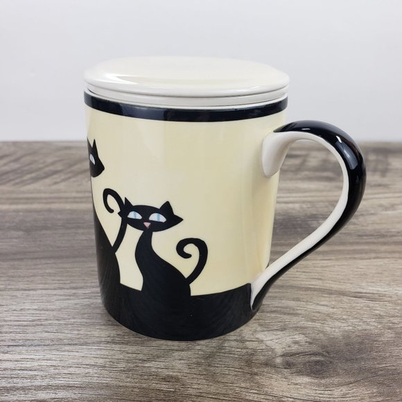 HUES N BREWS Black Siamese Cat Cattitude Tea Cup Infuser Set in Beige & Black - Picture 13 of 13
